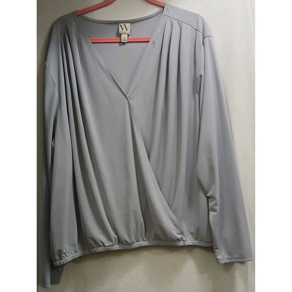 Worthington Women's Plus 2X Front Cross Wrap Long Sleeve Light Gray Blouse LNC - Picture 1 of 5